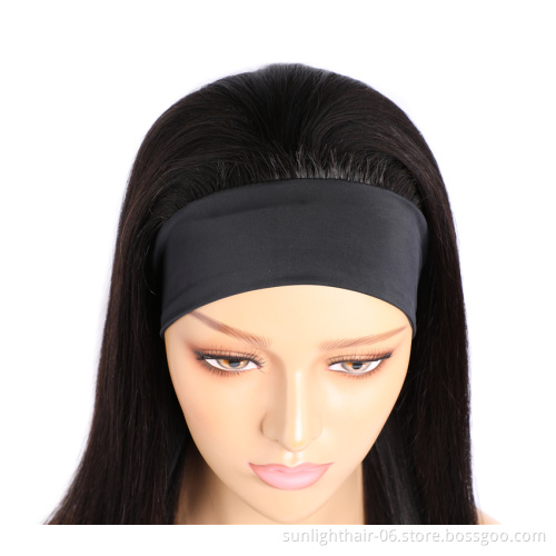 VIP hair Headband Wig Human Hair Straight Wig No PrePlucked Hairline  Remy Brazilian Non Lace Front Wigs For Black Women
